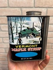 Vintage Vermont Pure Maple Syrup 32oz (1qt) Tin Advertising Can