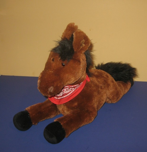 16" Animal Alley Horse Colt Pony Brown Horse Plush Toys R Us in Lying