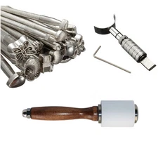 Leather Working Tools Set Puncher Stamp Carving Craft + Hammer + Swivel Knife