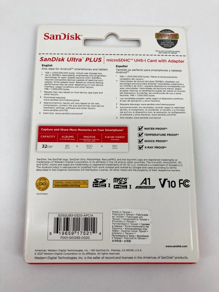 (16) Sandisk Ultra Plus MicroSDHC UHS-I Card W/ Adapter 32 GB 130 Mbp/s - Image 2 of 2