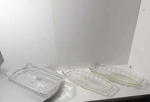 Vintage art deco depression glass 2 sandwich dish/trays & Butter Or Cheese Dish - Picture 2 of 24