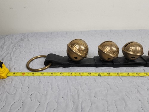 8 Vintage Slay Bells On Leather Strap Collar - Picture 3 of 7