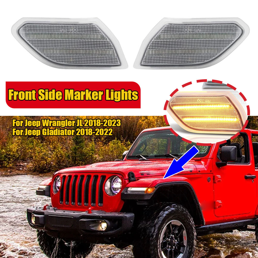 2x Clear Lens Amber LED Fender Side Marker Lights For Jeep