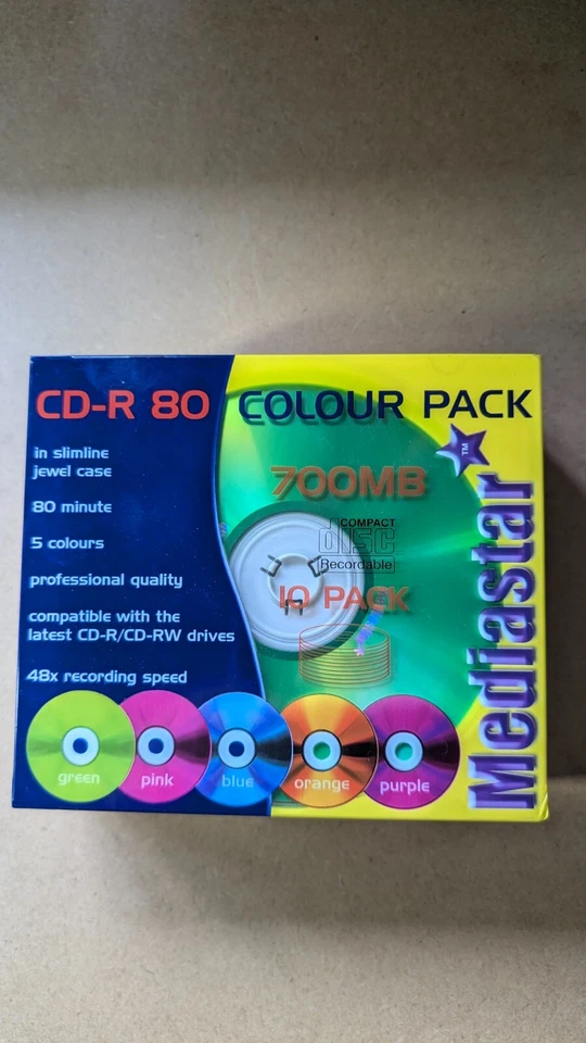 Taiyo Yuden Mediastar, blank recordable CD-R 10 colour pack in slim jewel case