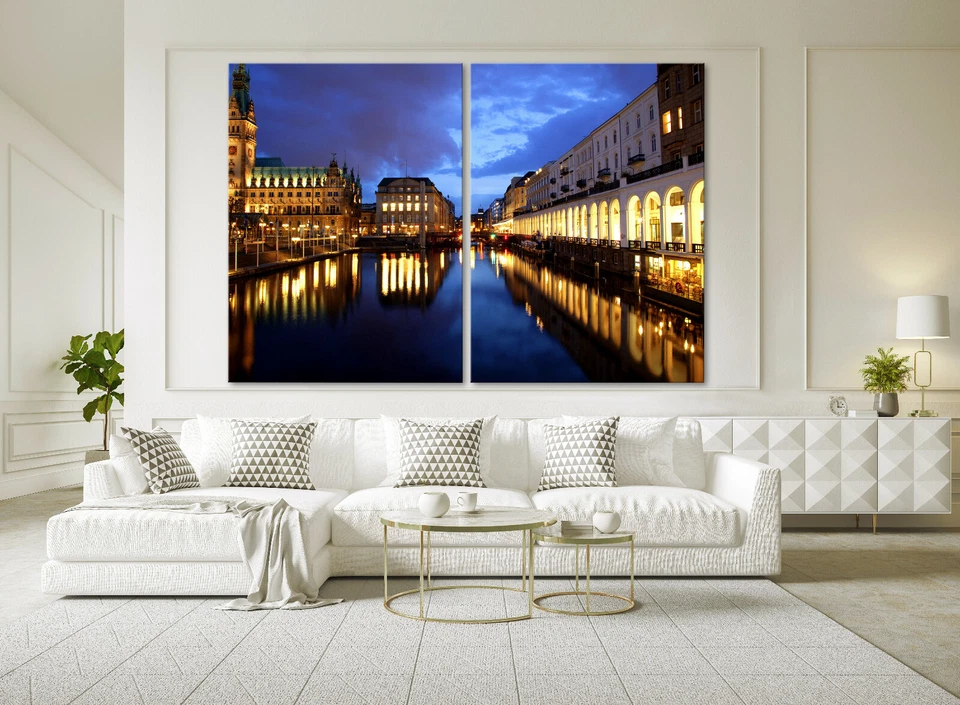 ALSTER ARKADEN Leinwand BILD-SET Modern Abstrakt Schwarz Blau Wandbild Hamburg - Bild 3 von 4