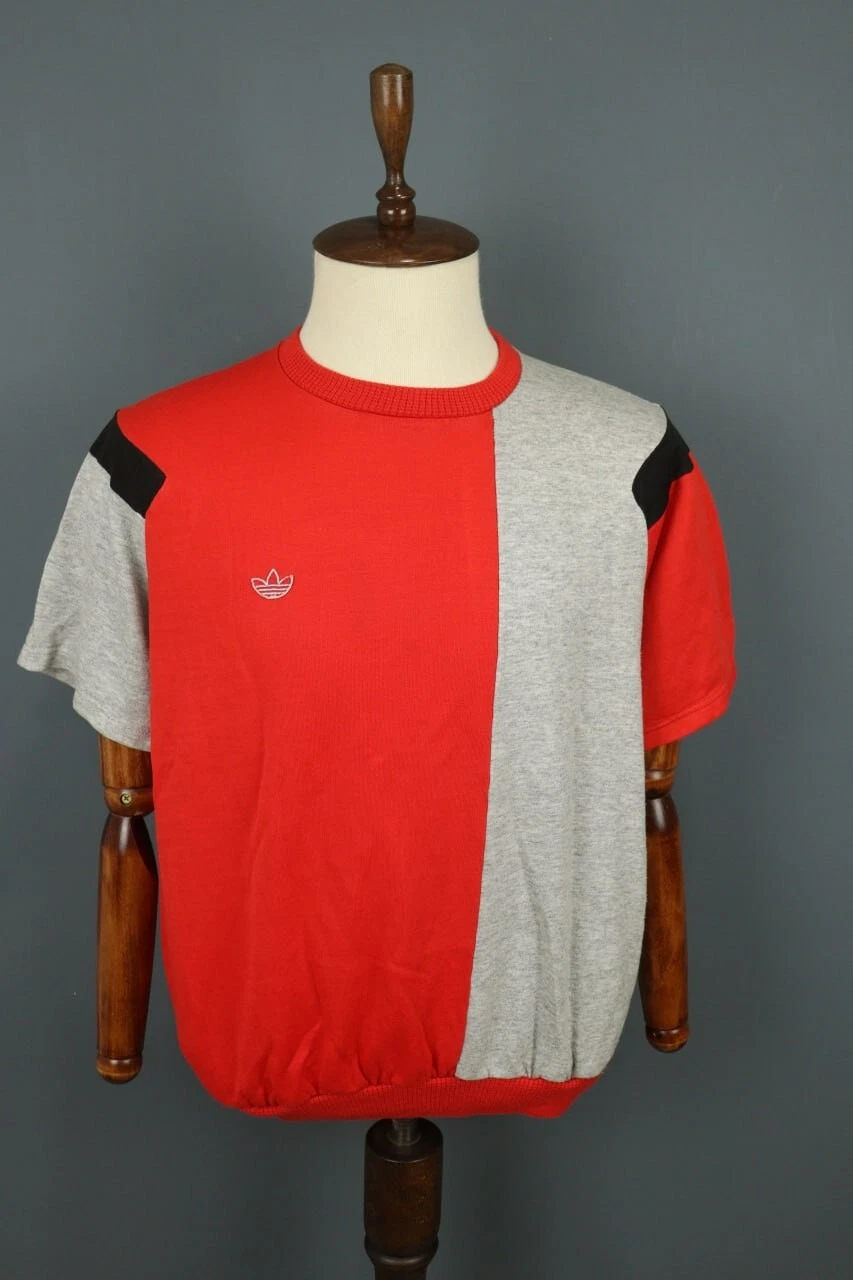 Vintage Adidas Gray / Red Colorblock Crew Neck Stretch T-Shirt