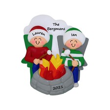 Personalized Christmas Ornament - Couple at Fireplat Roasting Marshmallows