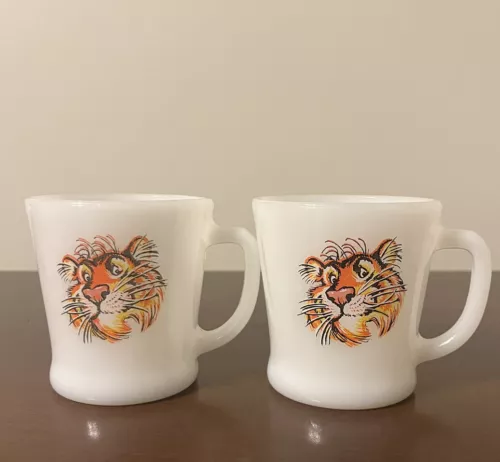 Pair Of Fire King Milk Glass Anchor Hocking Esso Exxon Tony Tiger Coffee Mug Cup