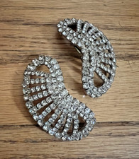 VintagePair Of Icy Rhinestone Shoe Buckles Silver Tone Metal With Rhinestones