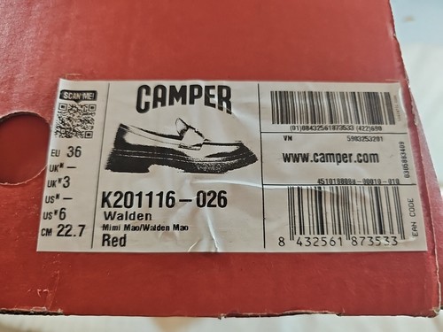 NUEVO con caja CAMPER talla 6 EE. UU. 36 UE 3 UK Rojo Mimi Mao/Walden - Imagen 5 de 6