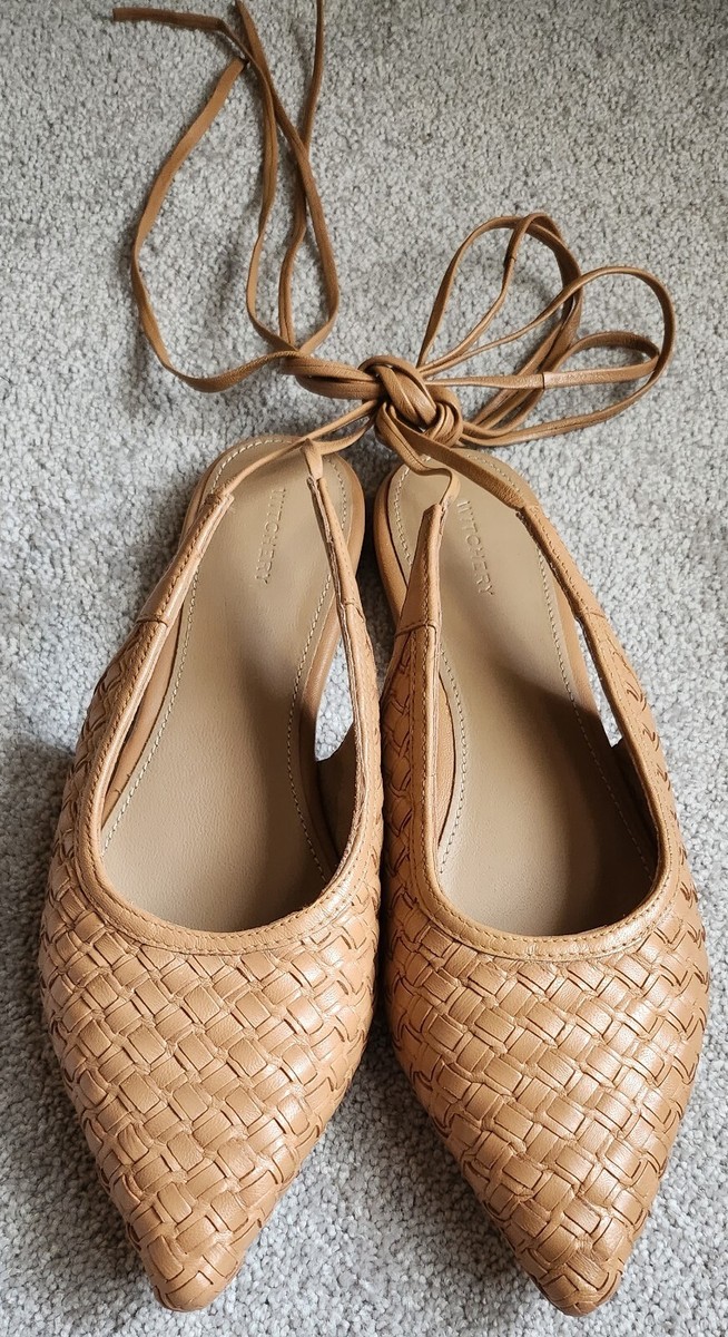 Witchery Almond Brown Sling-Back Ankle Tie-Back Tahlia Woven