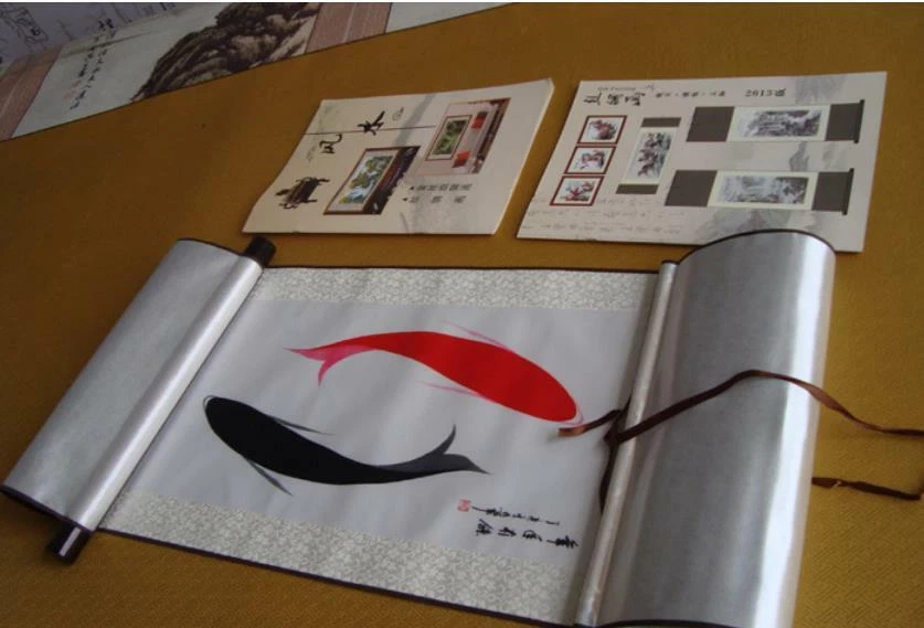 Decoración del Hogar Pintura Pergamino Colgante Chino Pintura Pez Gongbi Foto 3 de 3