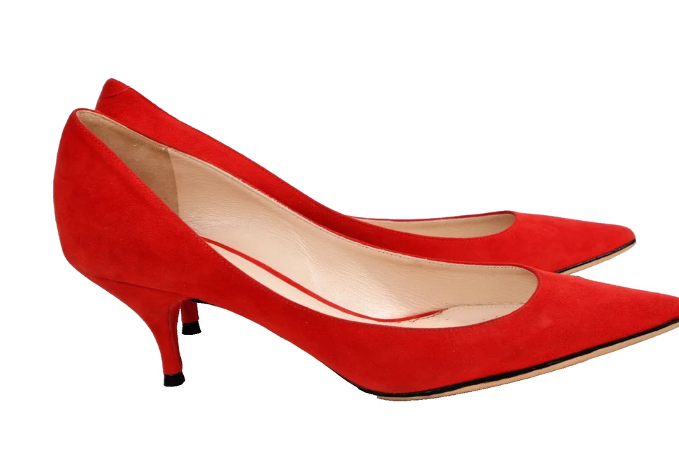 Nina Ricci Red Suede  Pointed Toe Pumps Leather Heels Size 38 - Image 4 of 4