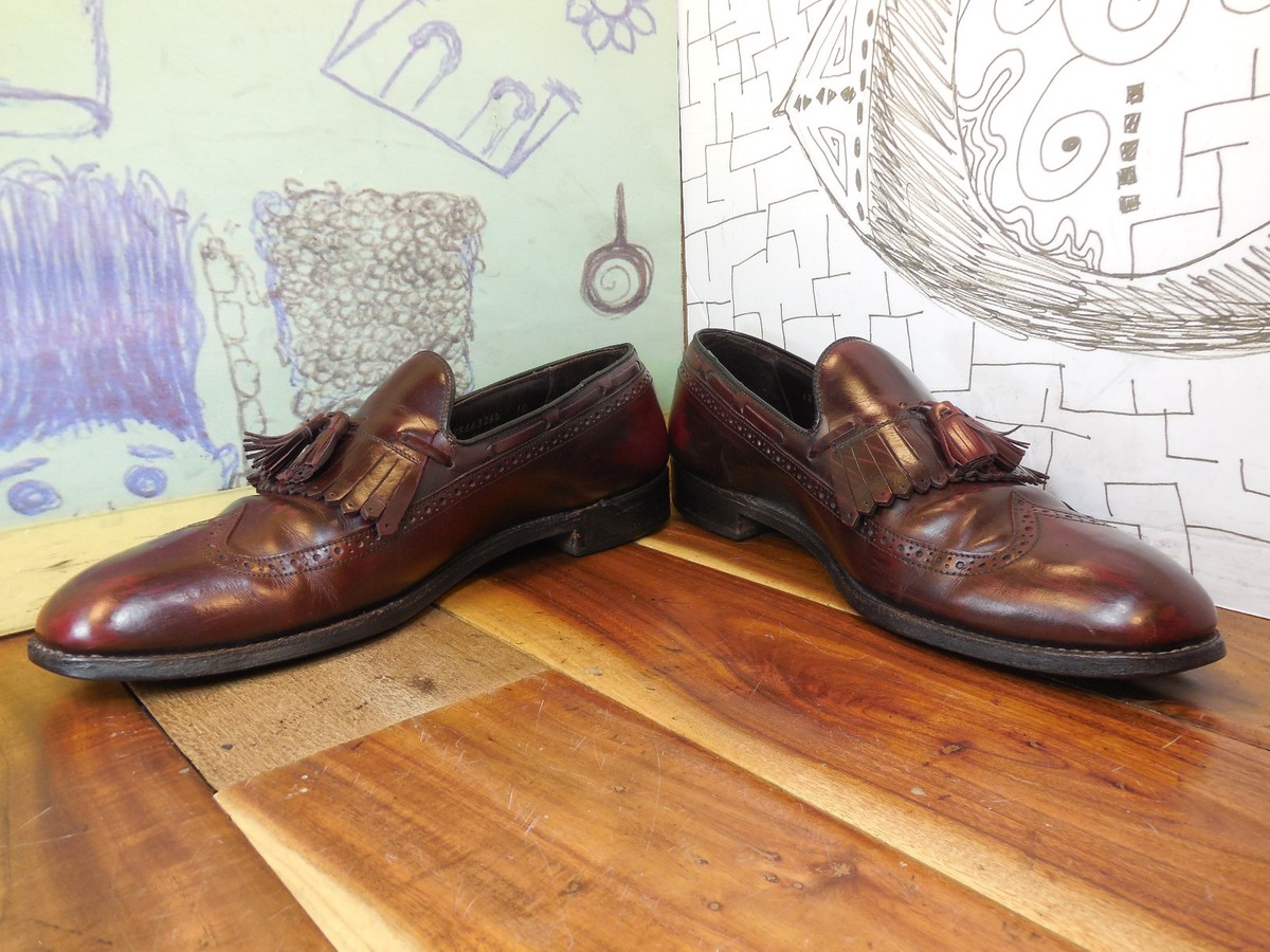 BOSTONIAN ITALY Mens 11M Burgundy Leather Tassel Kiltie Loafers Wingtip Shoes Bostonian Classics Burgundy Wingtip Kiltie Tassel Loafers  main image 4