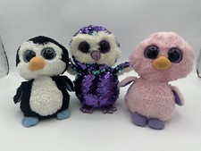 Ty Beanie Boo Birds- Waddles The Penguin, Posy The Pink Duck, Moonlight The Owl