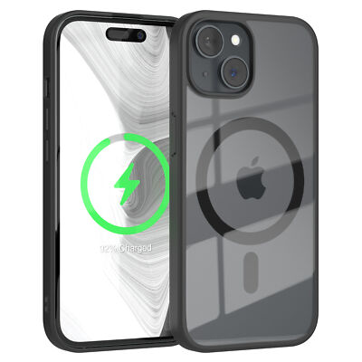 MagSafe Hülle für Apple iPhone 15 Bumper Case Transparent Kameraschutz Schwarz