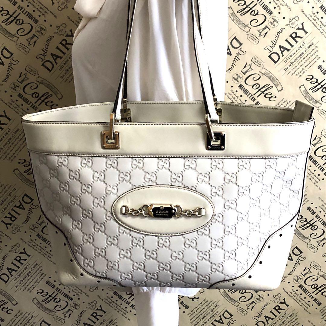 Gucci Horsebit Leather White Tote Bag Authentic Preowned Excellent Condition