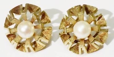 Boucles D'oreilles Clips Vintage - Plaqué Or 18k, Perle Fine - Poinçon 4670 - Bon état