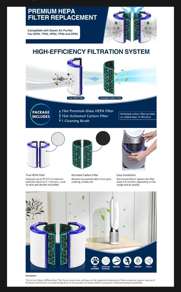 Replacement Hepa Filter for Dyson HP04 TP04 DP04 TP05 DP05 Air Purifier New - Imagem 2 de 4