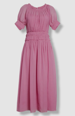 open lace back dress DOROTHEA PEACH FUZZ SILK PLEATED DRESS | CULT MIA