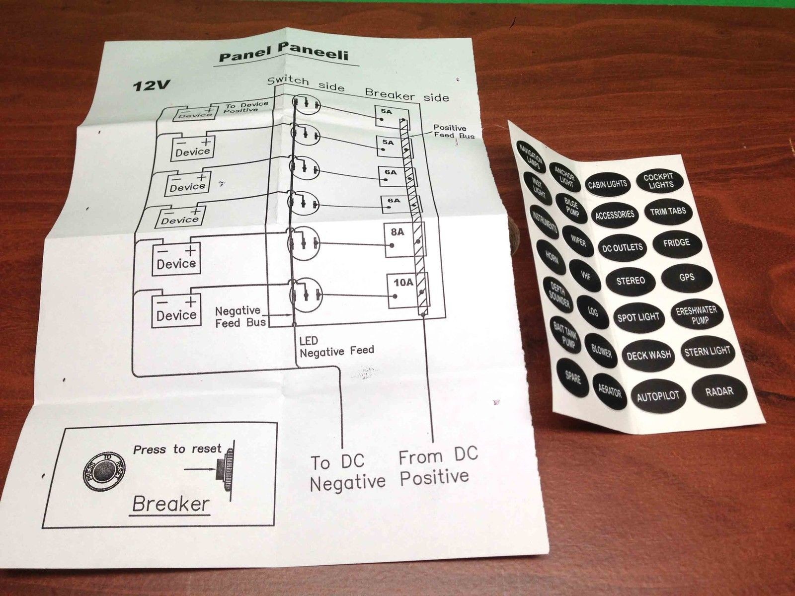 Marine Boat IP65 Switch Panel 6 Gang LED Switches & Circuit Breaker Wave Design