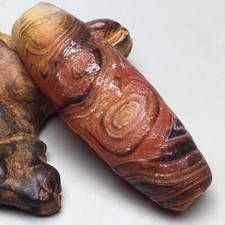 Unique Tibetan Natural Red Old Agate Dzi Silkworm Line Bead 49mm S241125