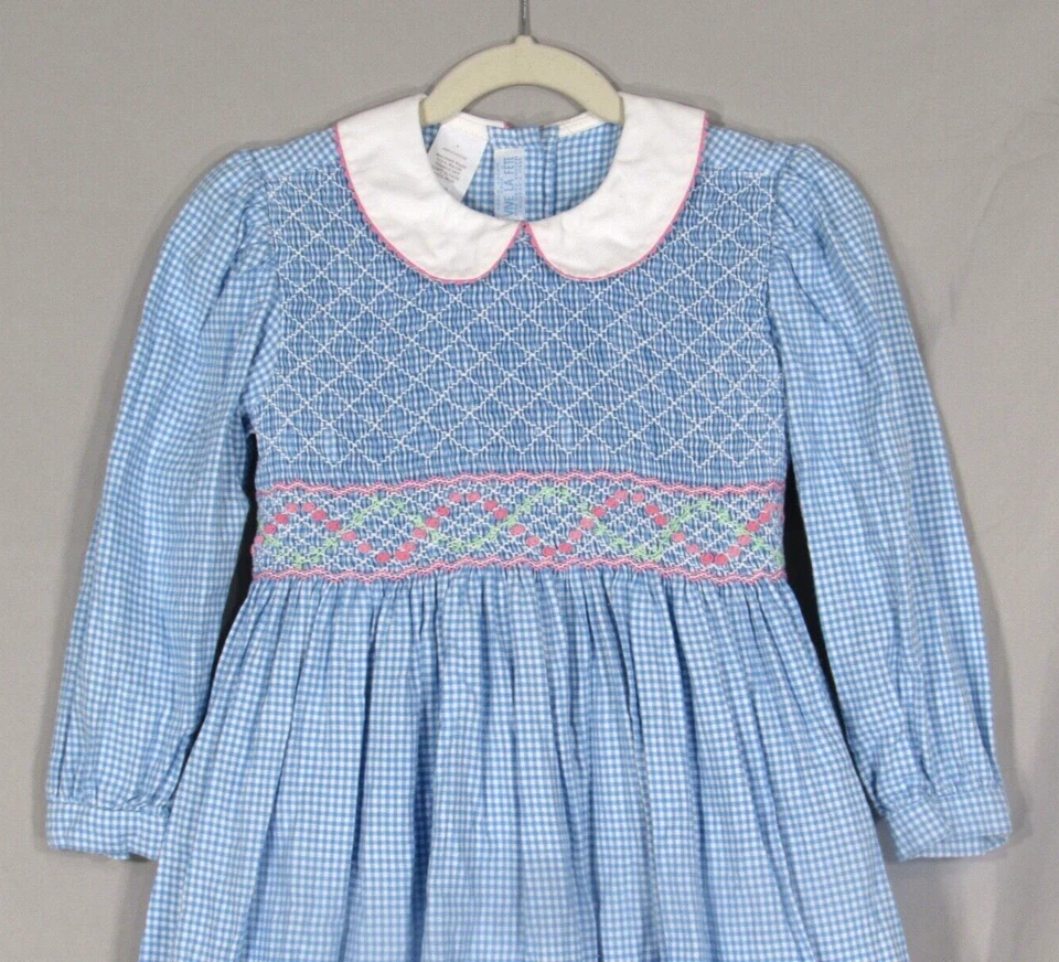 VESTIDO DE IGLESIA VIVE LA FETE Azul GUINGAMA Algodón Sarga FOLTADO Detalle Bordado 4 Foto 2 de 4