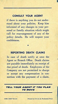 Vintage The Prudential Life Insurance Co. Weekly Premium Receipt