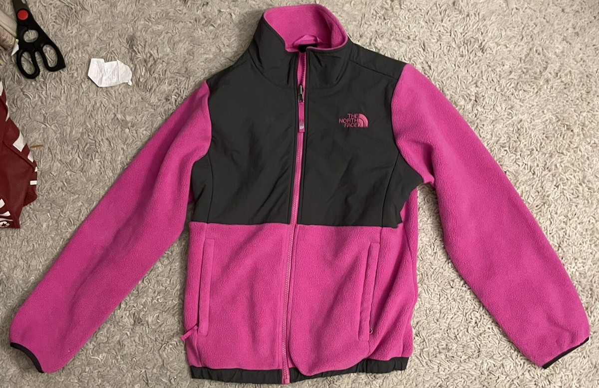 NORTH FACE hot pink fleece zip front long sleeve jacket kids 14 16 14-16