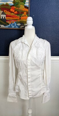 GF FERRE Italian White Long Button Embroidered Dress Shirt Sz XS Extra Small