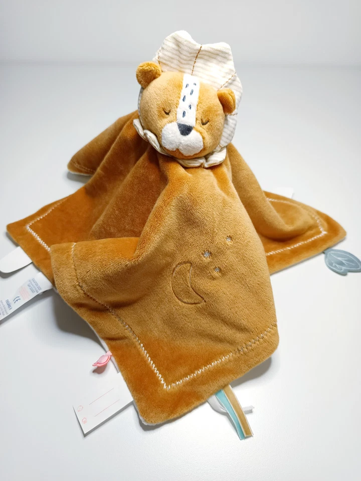 Doudou Plat/Mouchoir Babou & Kendi Lion Blanc Beige Réversible Jour Nuit Noukies - Photo 3/4