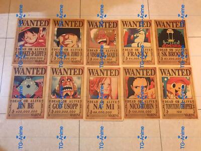 Anime One Piece Straw Hat Pirates Crew Wanted Posters 10 pcs/set HIGH QUALITY