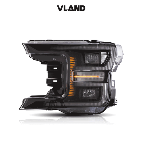 VLAND Pair LED Headlights For 2018-2020 Ford F150 Black Housing Front Lamps - Picture 2 of 14