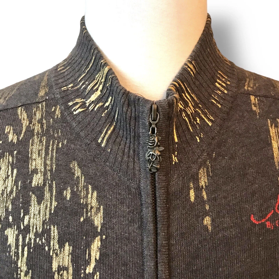 Suéter Ed Hardy Cremallera Completa Chaqueta de Pista Mezcla de Lana Serpiente Estrás Para Hombres XXL Foto 3 de 4