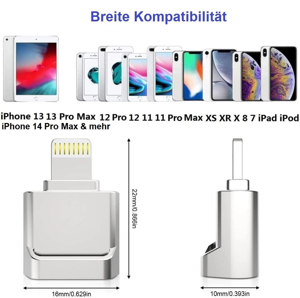 Kartenleser micro SD OTG Adapter für Apple iPhone 14 13 12 11 SE XS XR Pro iOS - Bild 3 von 4