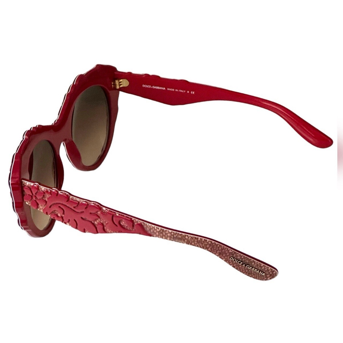 Dolce & Gabbana Rare Red Floral Brocade Cat Eye Sunglasses 