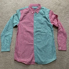 Vineyard Vines Whale Shirt Red Green Blue Gingham Dress Shirt Boys Size L 16