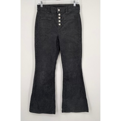 American Eagle Super High Rise Flare Corduroy Pants Black Button Fly Size 4 Reg