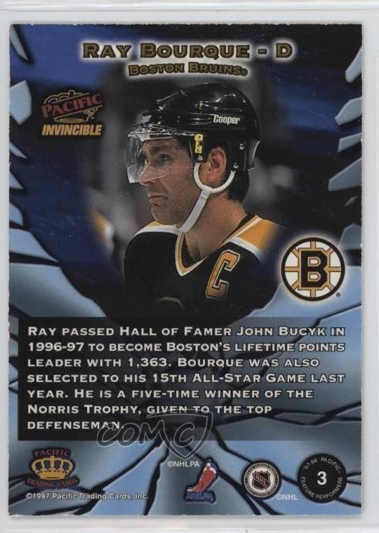 1997-98 Pacific Invincible Featured Performers Ray Bourque #3 HOF - Image 2 of 2