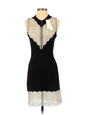 SANDRO Black Knit Sweater Dress in Contrast Lace Panel Zip - 1 Small