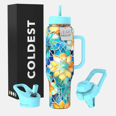 Coldest Tumbler with Handle and Straw, 100% Leak Proof 46 oz, Morrocan Vibes