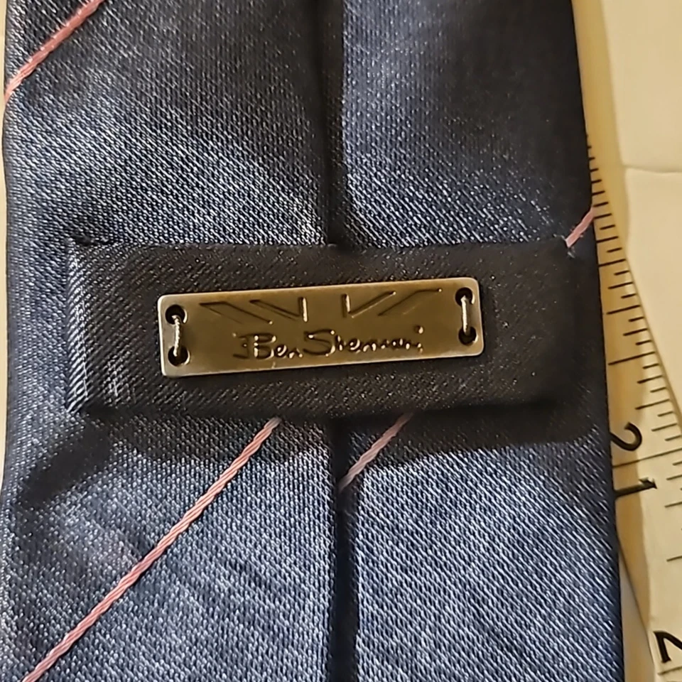 Corbata de seda Ben Sherman para hombre rayas diagonales azul metálico  Foto 4 de 4