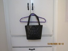 Hand Crafted Halloween Vinyl Spider Web Embossed Purse- Black- NEW