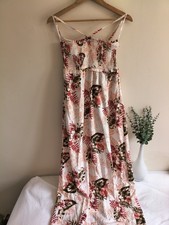 Image of GUESS Women's Maxi Shirred  Bodice  Tropical Leaf Print Summer Sundress Size XS