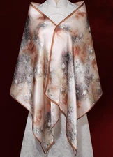 100% Silk mulberry Scarf Women shawl Wrap neckerchief floral brown beige HD1-52