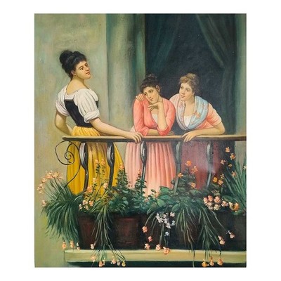 Bild Handbemalt Öl Auf Leinwand 50x60 CM Drei Frauen '' Ikey '' Balkon Made IN