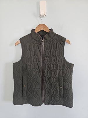 Lands End Quilted Vest Women Lightweight With Faux Leather Piping Size M