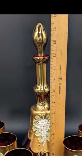 Signierte Murano Glas Karaffe Set mit sechs Gläsern 24K Blattgold - San Marco - Bild 11 von 20