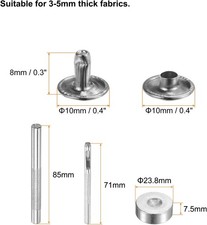 200 Sets 10mm x 8mm Metal Double Cap Rivets Snaps Studs Fasteners with 3pcs S...