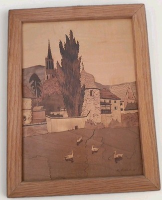Vintage 1960s(?) Inlaid Wood Art Marquetry THANN ALSACE FRANCE- Signed 10¼''×13½''